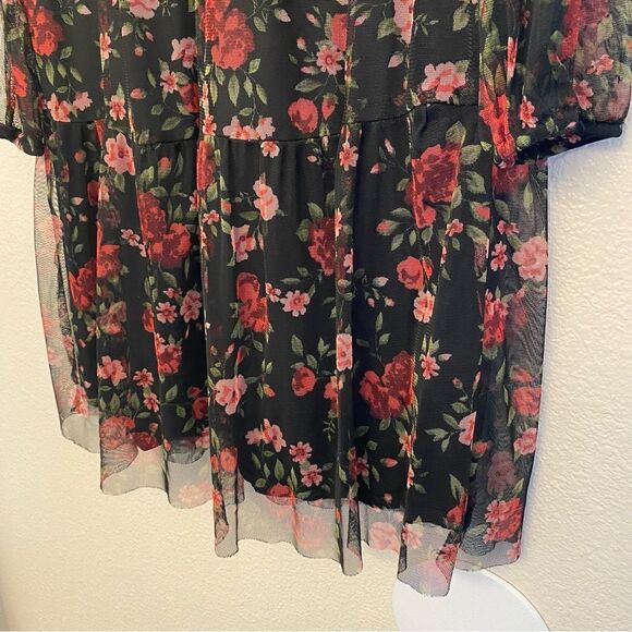 Old Navy long Sleeve stretch soft mesh Tiered Tulle Dress black floral L 10-12 - Picture 3 of 9